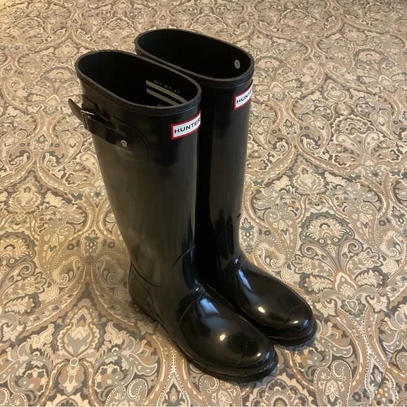 Like New Hunter Original Tall Black Gloss Boots Womens Sz 10 Worn 1x - Picture 5 of 16